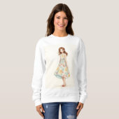 Elegantes Frühlingsmädchen in Blumendress | Wasser Sweatshirt (Vorne ganz)