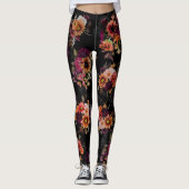 Elegantes Fuchsia-Orangen-Blumenmonogramm Leggings (Vorderseite)