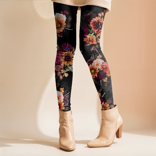 Elegantes Fuchsia-Orangen-Blumenmonogramm Leggings