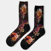 Elegantes Fuchsia-Orangen-Blumenmonogramm Socken (Linkes Detail)