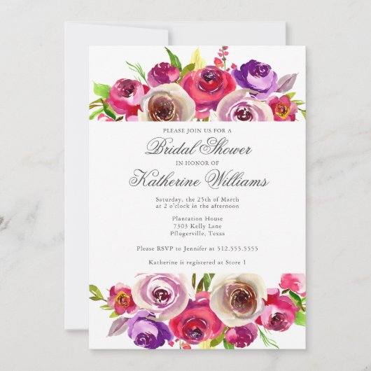 Elegantes Fuchsia Pink Blumengarten Brautparty Einladung (Vorderseite)