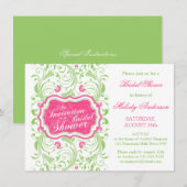 Elegantes Fuchsia Pink Green Floral Brautparty Einladung (Vorne/Hinten)