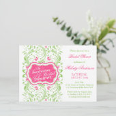 Elegantes Fuchsia Pink Green Floral Brautparty Einladung (Stehend Vorderseite)