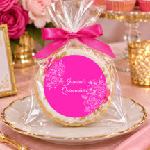 Elegantes Fuchsia-Rosa und Weiß Florales Quinceane