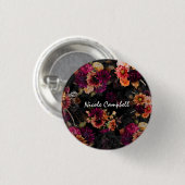 Elegantes fuchsien-orangefarbenes florales Monogra Button (Vorne & Hinten)