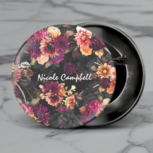Elegantes fuchsien-orangefarbenes florales Monogra Button