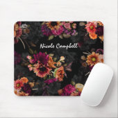 Elegantes Fuchsien-Orangen-Blumenmonogramm-Geschen Mousepad (Mit Mouse)