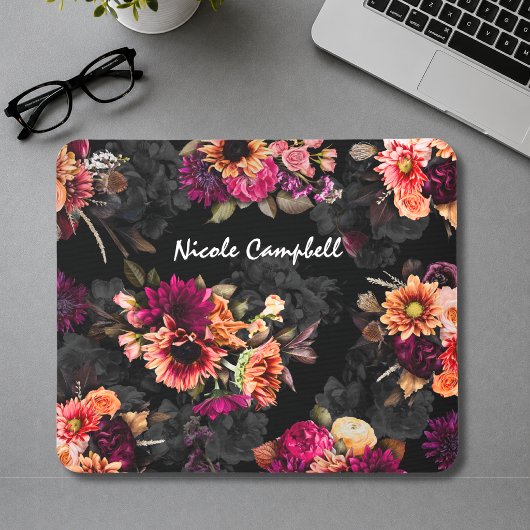 Elegantes Fuchsien-Orangen-Blumenmonogramm-Geschen Mousepad