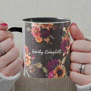 Elegantes Fuchsien-Orangen-Blumenmonogramm Tasse
