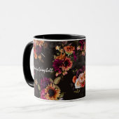 Elegantes Fuchsien-Orangen-Blumenmonogramm Tasse (Vorderseite Links)