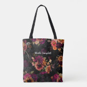 Elegantes fuchsien-oranges Blumenmonogramm Tasche (Rückseite)