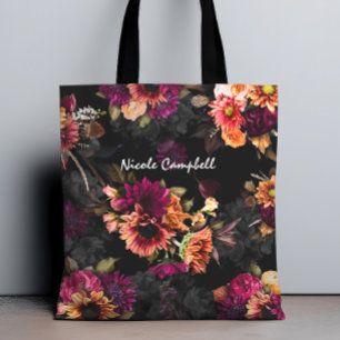 Elegantes fuchsien-oranges Blumenmonogramm Tasche