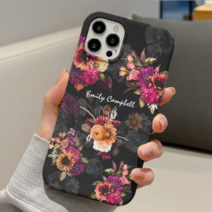 Elegantes fuchsien-oranges florales Monogramm Case-Mate iPhone Hülle