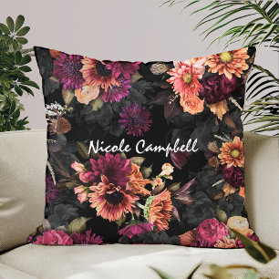 Elegantes fuchsien-oranges florales Monogramm Kissen