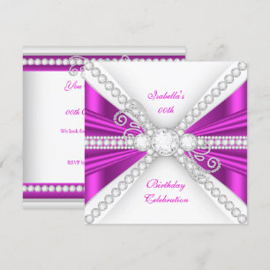 Elegantes Fuchsienrosa Silber Diamant Geburtstagsf Einladung