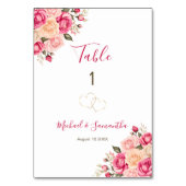 Elegantes Fucia Pink und Elfenbeinblütenzeichen fü Tischnummer (Rückseite)