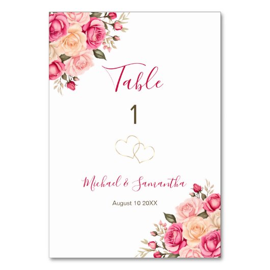 Elegantes Fucia Pink und Elfenbeinblütenzeichen fü Tischnummer (Vorderseite)