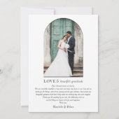 Elegantes Full Bleed and Arch Wedding Foto Dankeskarte (Rückseite)