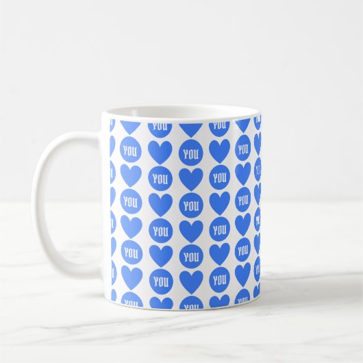 Elegantes Fun Mit Monogramm Blue Hearts & Dots Mus Kaffeetasse (Links)