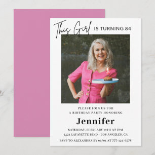 Elegantes Fun Pink Foto 84. Geburtstag Einladung