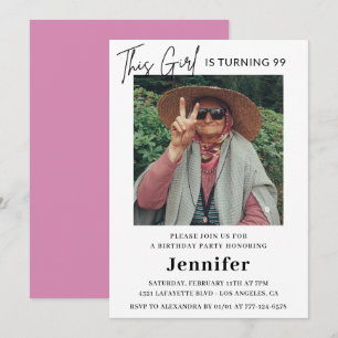 Elegantes Fun Pink Foto 99. Geburtstag Einladung