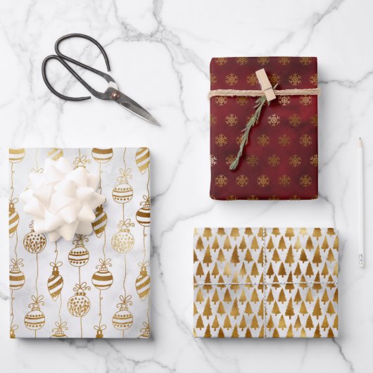 Elegantes Funkelnd Gold und tiefes Rotes Weihnacht Geschenkpapier Set (Vorderseite)