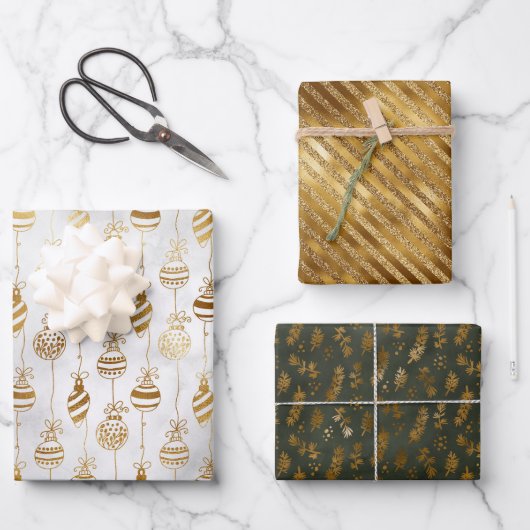 Elegantes Funkelnd goldenes grünes Weihnachtsfest Geschenkpapier Set (Vorderseite)