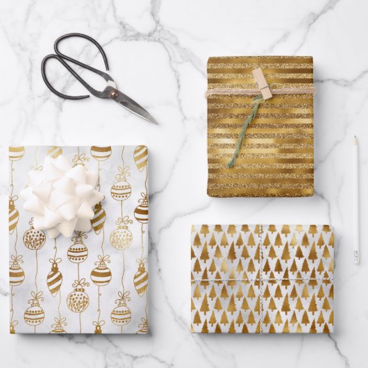 Elegantes Funkelnd Goldweihpapier Geschenkpapier Set (Vorderseite)