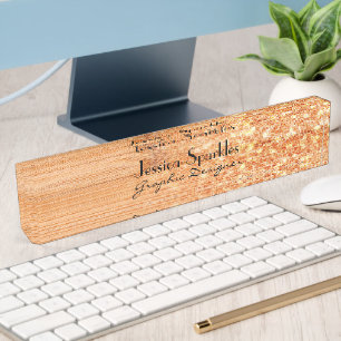 Elegantes, funkelndes orangefarbenes Bambus-Holzpr Namensplakette
