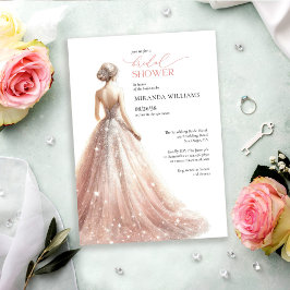 Elegantes funkelndes rosa Brautkleid Brautparty Einladung