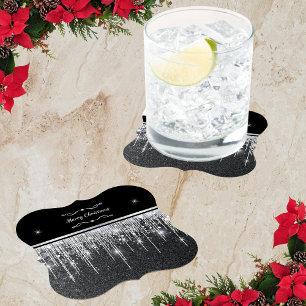 Elegantes funkelndes Weihnachtsfest in Schwarz und Untersetzer