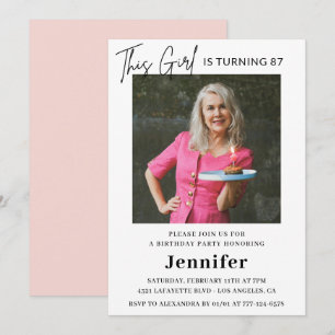 Elegantes Funny Pink Foto 87. Geburtstag Einladung