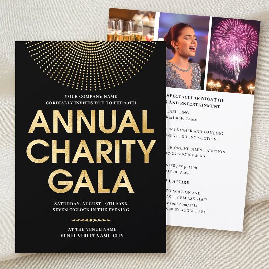 Elegantes Gala Corporate Foto Schwarze Imitate Gol Einladung