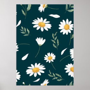 Elegantes Gänseblümchen-Blumenmuster-Kunstposter – Poster