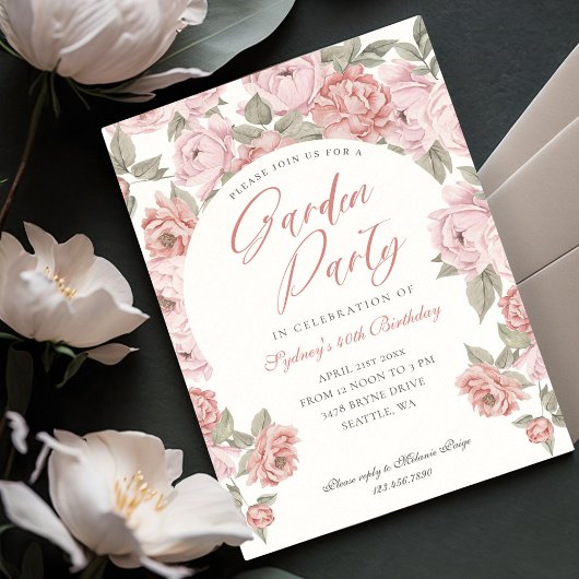 Elegantes Garden Party Pink Peony Florals Geburtst Einladung