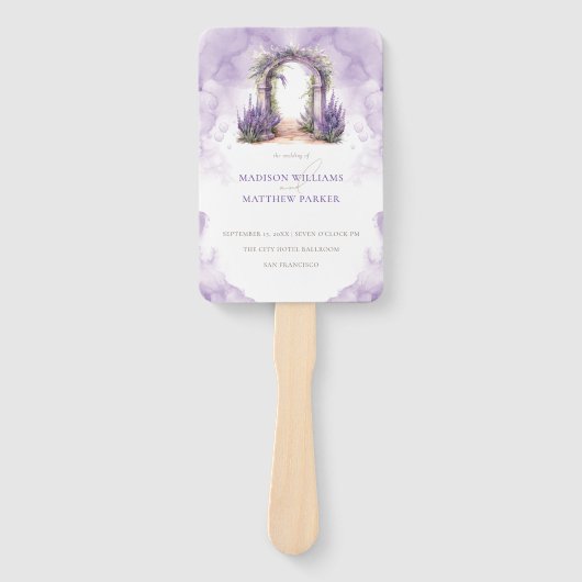 Elegantes Garden Wedding Program Lavender Arch Fächer (Vorderseite)