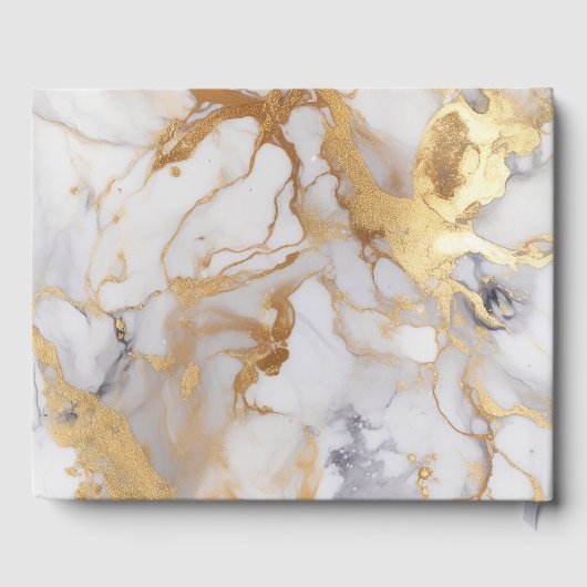 Elegantes Gästebuch aus weißem und goldenem Marmor (Rückseite)