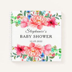 Elegantes Gästebuch Baby Shower Pinke Rose Blume Notizblock