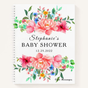 Elegantes Gästebuch Baby Shower Pinke Rose Blume Notizblock