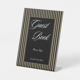 Elegantes Gästebuch in Schwarz und Grün Streifen Sockelschild