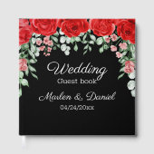 Elegantes Gästebuch in Schwarz und Rot Flora (Vorderseite)