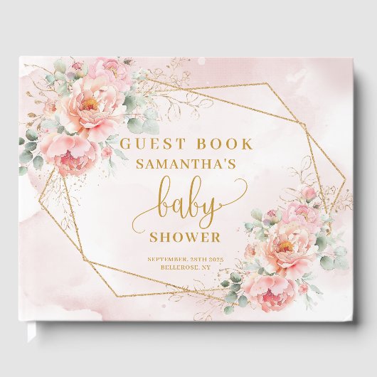 Elegantes Gästebuch mit Rosa-Dusche (Vorderseite)