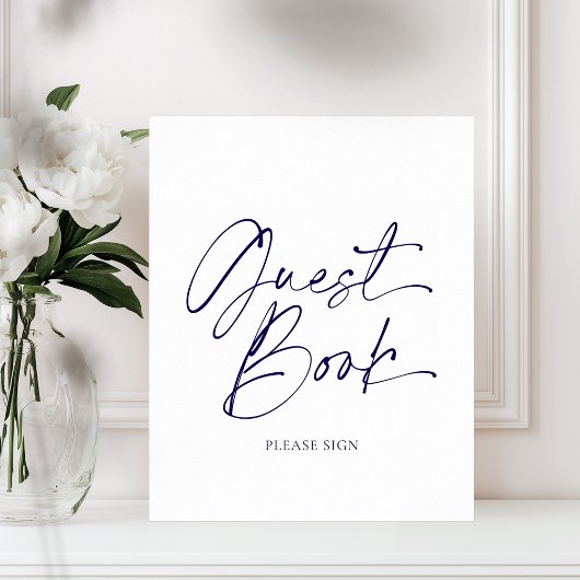 Elegantes Gästebuchzeichen in Navy Blue Calligraph Poster