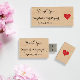 Elegantes Gastgeschenk zum Hochzeitstag Danke Holz USB Stick