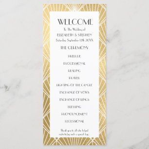 Elegantes Gatsby Deko White & Gold Hochzeitsprogra Programm