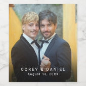 Elegantes Gay Wedding Couple Foto Weinetikett (Einzelnes Label)