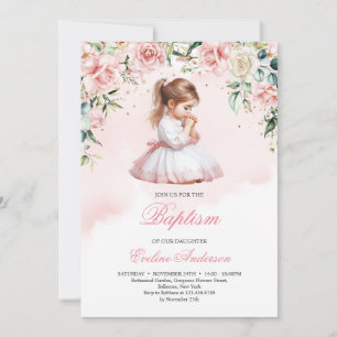 Elegantes Gebet kleine Mädchen Aquarellrosen Einladung