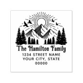 Elegantes Gebirge Bäume Sonnenvögel #2 Namensadres Permastempel (Design)