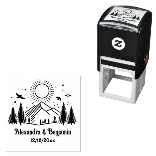 Elegantes Gebirge Bäume Sonnenvögel Datum Permastempel (Beispiel)
