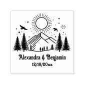Elegantes Gebirge Bäume Sonnenvögel Datum Permastempel (Design)